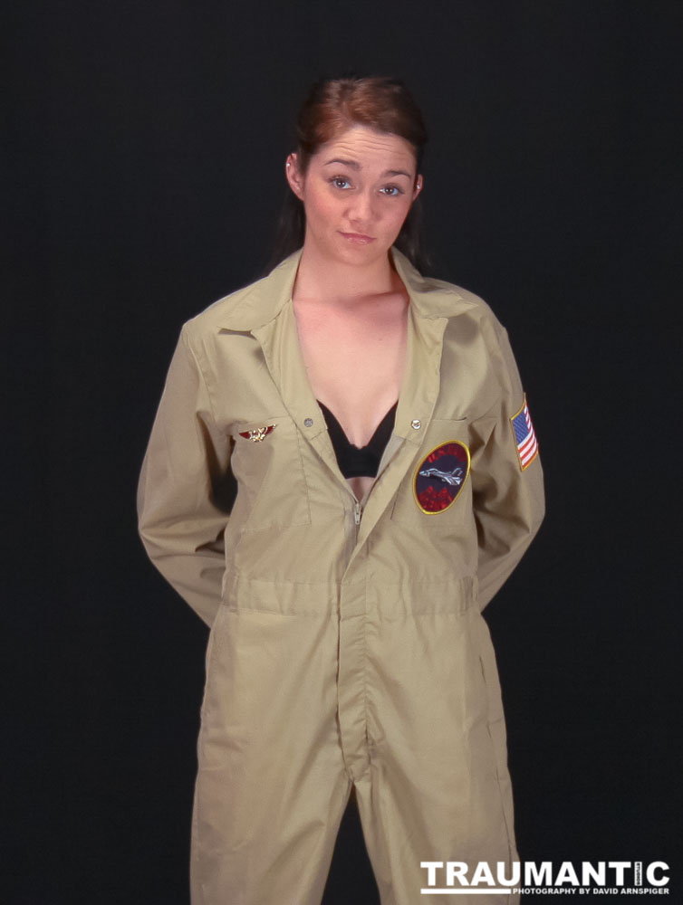 Lindsey was visiting and wanted to shoot, and I had an idea for a pinup based on a pilot's helmet I had recently been given.  So we went to a local military surplus and whipped up a pilot costume and did this shoot.